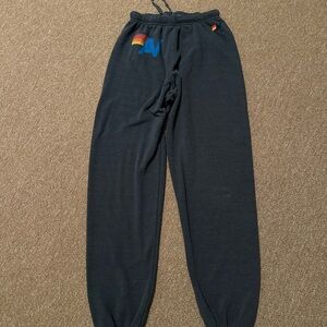 Aviator Nation Black Track Pants with Rainbow Logo